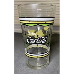 Coca Cola Yellow Rose Stain Glass Beverage Flair Style 5.5" Vintage 70/80's